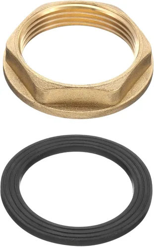 Miniatura 7 de uxcell Tuercas de bloqueo de latón, G1-1/2 "-11 tuerca hexagonal hembra, brida de un solo orificio grifo tuerca de bloqueo con arandela de silicona