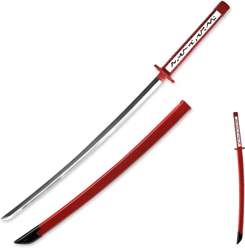 Miniatura 3 de Sword fort Espada Akame de acero al carbono, hecha a mano, Katana de metal real, accesorios de anime, accesorios de cosplay, espada samurái, rojo