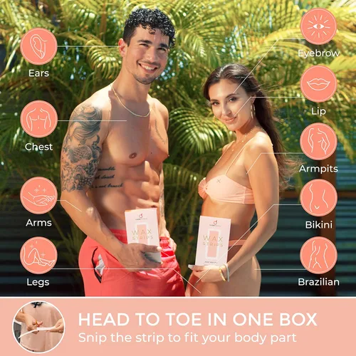 Miniatura 5 de Tiras de cera para depilación, 40 unidades, tiras de cera veganas para cuerpo y cara con aceites de coco y rosa mosqueta, tiras de cera de bikini