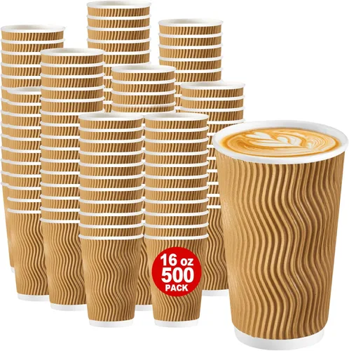 Miniatura 16 de Lamosi Tazas de café desechables 8 oz Paquete de 100, Tazas de café de papel 8 oz para bebidas calientes o frías, Taza de pared ondulada aislada