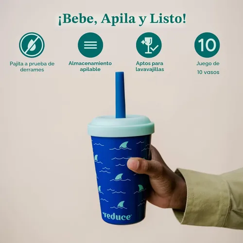 Miniatura 2 de REDUCE GoGo's - Vasos Tumbler Portátiles para Niños con Tapas y Popotes a Prueba de Derrames - Paquete de 10 Vasos Apilables de 12 oz con Tapas