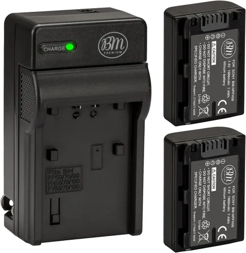BM Premium - Paquete de 2 baterías NP-FH50 y cargador de batería para cámara digital Sony CyberShot DSC-HX100V DSC-HX200V