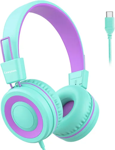 Miniatura 12 de Cowyawn Auriculares USB tipo C para niños, para la escuela, auriculares con cable para niños pequeños, volumen limitado de 94 dB, sonido estéreo HD