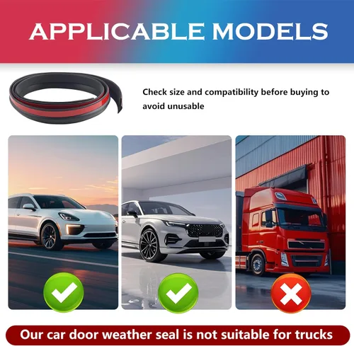 Miniatura 7 de 2 sellos para puerta de automóvil de 3.28 pies, burlete grueso para la puerta del automóvil para protección contra el ruido y el polvo