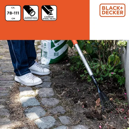 Miniatura 5 de Black+Decker Rastrillo telescópico 30.7-43.7 in mango de aluminio y cabeza de acero al carbono inoxidable