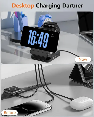 Miniatura 6 de Estación de carga inalámbrica plegable 3 en 1, soporte de cargador magnético Qi2 de 15 W para iPhone, Samsung, Apple Watch, Galaxy Watch, AirPods