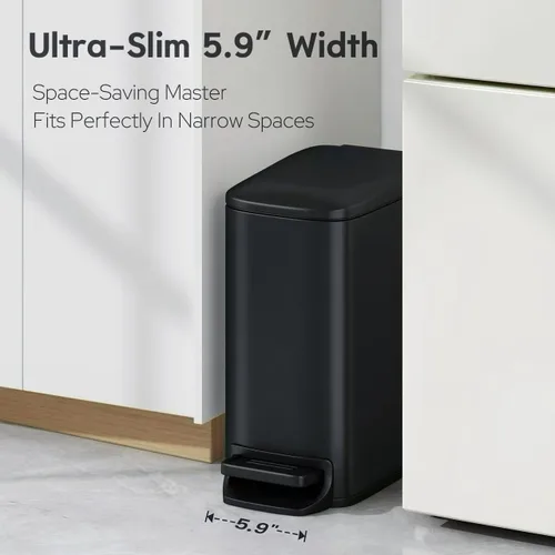 Miniatura 2 de TIPGO Cubo de basura delgado para baño con tapa de cierre suave, pedal de paso, cubo de basura de acero inoxidable de 6 litros/1.6 galones, cubos