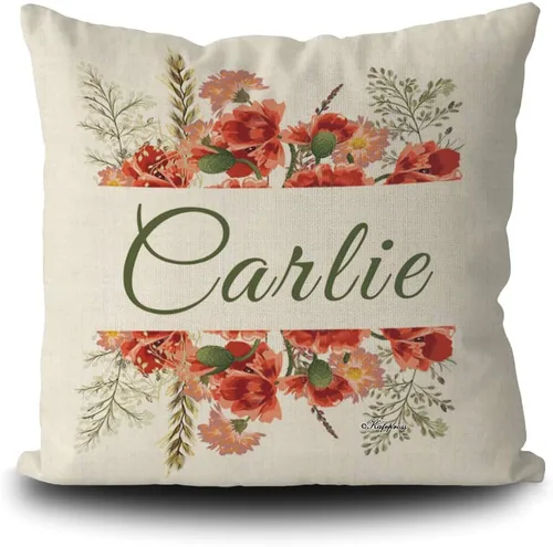 Miniatura 12 de Custom Gifts Bloom Flowers Green Leaves Personalized Floral Pillowcase with Name, 16x16 Inch Double Sided, Spring Summer Flower Pillow Cover Gifts