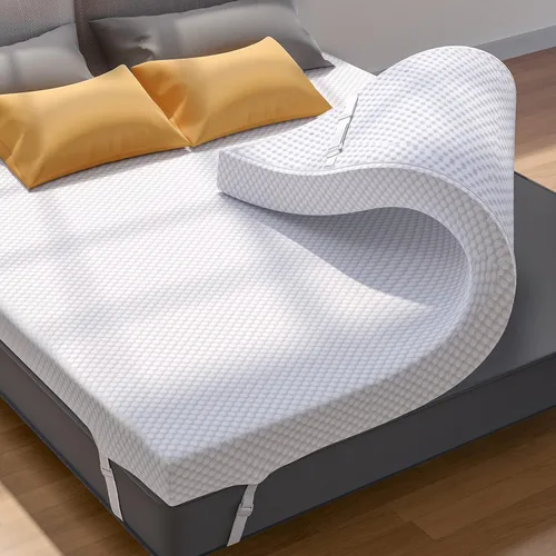 PERLECARE Cubrecolchón de espuma viscoelástica de gel de 4 pulgadas, cubrecolchón suave premium para enfriamiento, diseño antideslizante con funda