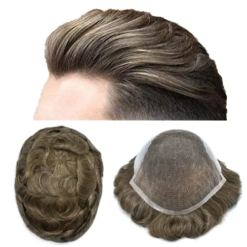 Miniatura 104 de Toupee - Sistemas de reemplazo de cabello para hombre, encaje frontal suizo, nudo blanqueado, pieza de cabello humano natural 1# negro azabache, 8 x