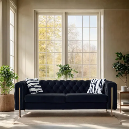 Miniatura 22 de KEIKI Sofá Chesterfield de terciopelo con botones capitoné de 87 pulgadas con cojines de espuma de alta densidad, moderno sofá de 3 plazas con Negro