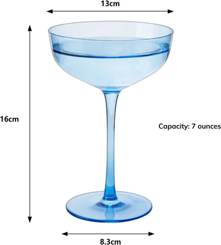 Miniatura 6 de Juego de 4 copas de champán azul océano, copas de Martini y cóctel de cristal de alta calidad de 7 onzas, cristalería tintada elegante