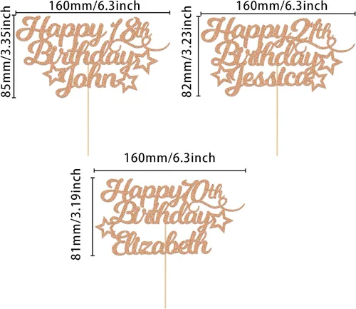 Miniatura 2 de Decoración personalizada para tarta de cumpleaños con cualquier edad y nombre, decoración de pastel de fiesta 16 18 21 40 60, tarjeta con purpurina