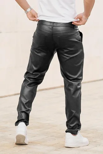 Miniatura 3 de GINGTTO Pantalones de cuero para hombre, pantalones de discoteca ajustados para hombre elásticos