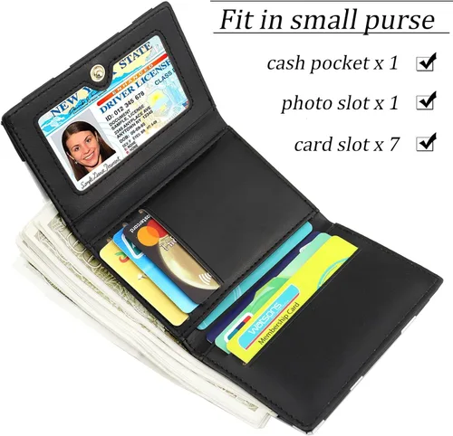 Miniatura 4 de Linda cartera pequeña Copmact para mujeres y niñas, triple tarjetero para identificación, ventana, bolsillo para efectivo, estampado de vaca