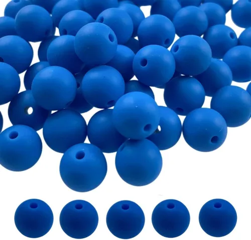 Miniatura 22 de Cuentas de silicona, 70 cuentas redondas de silicona de 0.472 pulgadas para hacer llaveros, pulseras, collares, aretes, joyas, manualidades (azul)