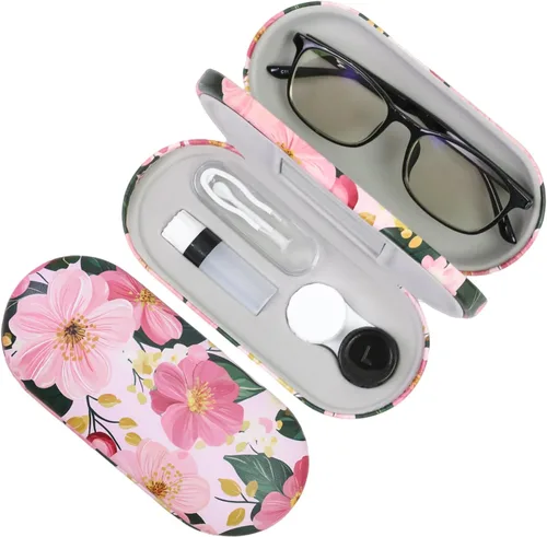 Miniatura 10 de Estuche 2 en 1 para Lentes de Contacto y Anteojos para Mujeres, Hombres y Niños, Estuche Duro Portátil de Doble Cara para Anteojos de Viaje