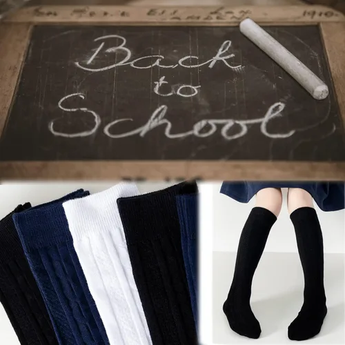 Miniatura 7 de Calcetines altos hasta la rodilla para niñas, punto trenzado, acanalados, para uniforme escolar, paquete de 36, calcetines de tubo sin costuras