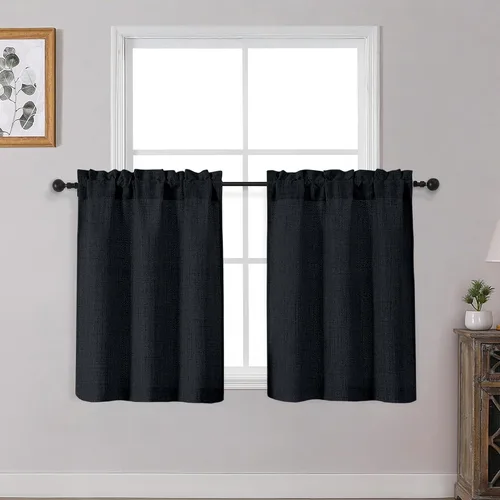 Miniatura 58 de OWENIE Cortinas de Cocina Negras Sobre Fregadero de 24 Pulgadas de Largo, Juego de 2 Paneles, Cortinas Cortas de Café con Textura Filtrante de Luz
