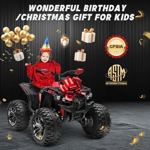 Miniatura 8 de ATV 4 ruedas para niños, juguetes de paseo de 24 V 4WD con 2 plazas, motor potente de 4 x 200 W, funciona con batería de 9 AH, música Bluetooth, Rojo