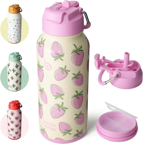 Miniatura 34 de BOTTLE BOTTLE Botella de agua deportiva de acero inoxidable de 32oz con aislamiento, botella de agua con pajita con diseño de tapa de doble uso