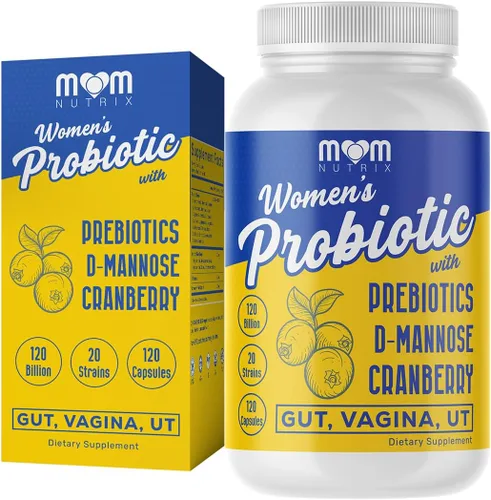 MOM NUTRIX Probiótico para mujeres - Vaginal, intestino, UT, equilibrio de pH, salud femenina y digestiva - Prebióticos con probióticos, arándano,