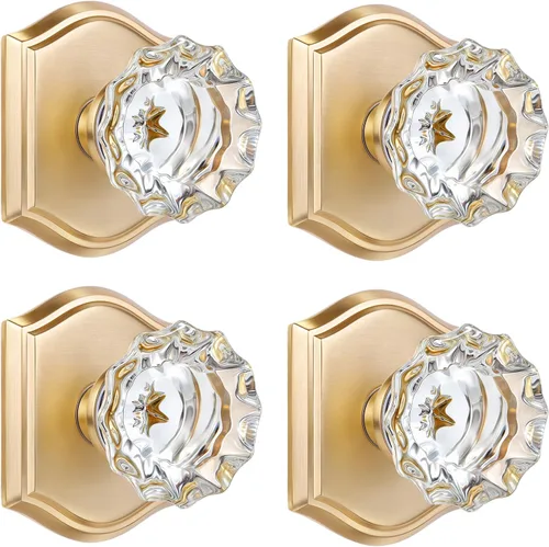 Miniatura 21 de Pomos de Puerta de Vidrio para Interiores, Estilo Vintage, Pomos de Puerta de Cristal de Privacidad con Cerradura, Pomos de Puerta de Latón Antiguo