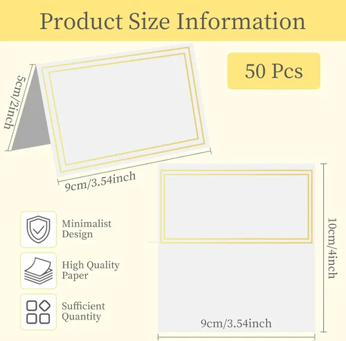 Miniatura 2 de 50 tarjetas de lugar de primera calidad, tarjetas de mesa de 2 x 3.5 pulgadas con doble borde de lámina dorada, tarjeta de asiento, tarjetas