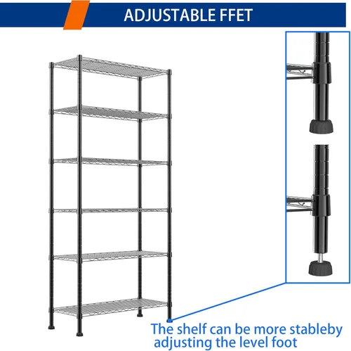 Miniatura 6 de REGILLER Estantería de Almacenamiento de Metal de Alambre con Estantes Ajustables, Unidades de Estantería de Pie para Lavandería, Baño, Cocina, Negro