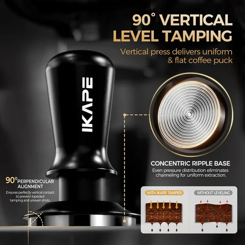 Miniatura 5 de IKAPE Manipulador de espresso de 39.25 mm, manipulador de café barista premium negro con resorte calibrado, manipulador de acero inoxidable 100%