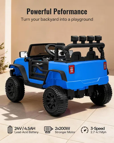 Miniatura 2 de Outfunny Juguete de coche de paseo para niños, coche eléctrico de 24 V para niños con control remoto, motores de 2 x 200 W, color azul