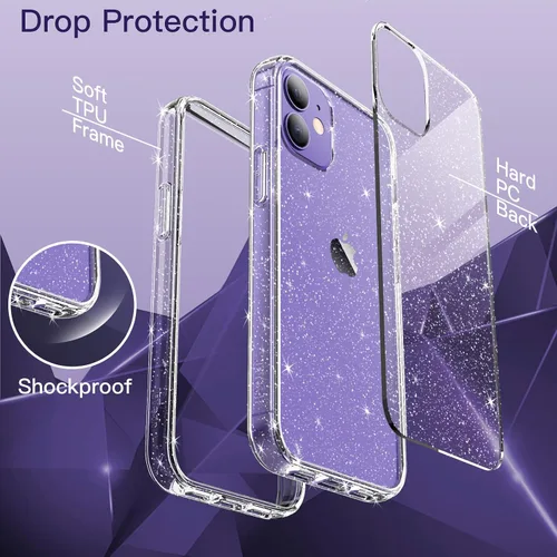 Miniatura 6 de JETech Funda con purpurina para iPhone 12/12 Pro, 6.1 pulgadas, a prueba de golpes, bonita funda brillante para mujeres y niñas (transparente)