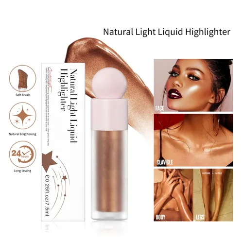 Miniatura 4 de Resaltador líquido de brillo natural para cara y cuerpo, luz hidratante impermeable para brillo de larga duración, resaltador de contorno, fácil