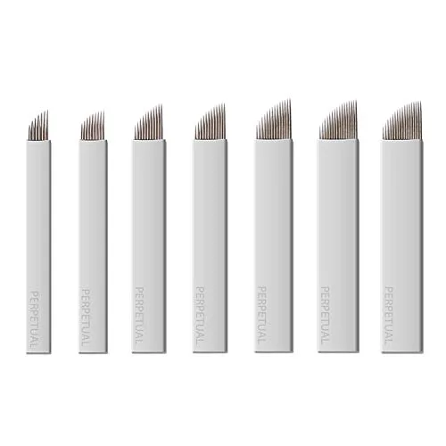 Miniatura 2 de 50 14CF Microblading Microblades 14 agujas flexibles planas curvadas maquillaje permanente inclinado Micro cuchillas planas cejas manuales