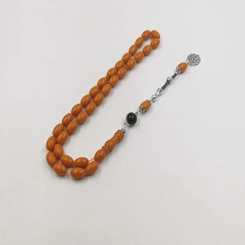 Miniatura 6 de Tasbih - Rosario musulmán de resina naranja con accesorios de piedra de ónix, pulsera de pavo, cuentas de oración islámica