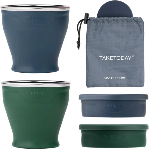 Miniatura 10 de TakeToday 2PCS Collapsible Travel Cup 8 oz - Silicone Foldable Water Cup, BPA-Free with Lid & Waterproof Bag - Drinking Cup Set for Camping
