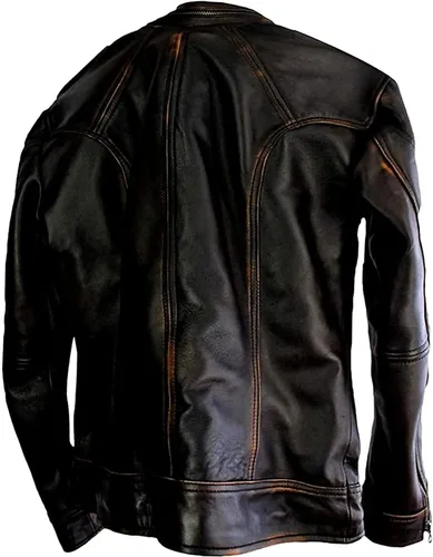 Miniatura 2 de Chaqueta de cuero retro vintage para hombre estilo café racer.
