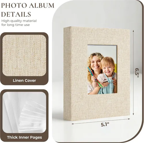 Miniatura 4 de Vienrose Álbum de fotos de bebé pequeño de 4 x 6 pulgadas, paquete de 2 mini libros de fotos con cubierta de lino, 26 páginas con capacidad para 52