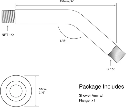 Miniatura 7 de Brazo de ducha angular con brida ORB de 15 cm de acero inoxidable, brazo de extensión montado en la pared para cabezal de ducha superior, bronce Oil