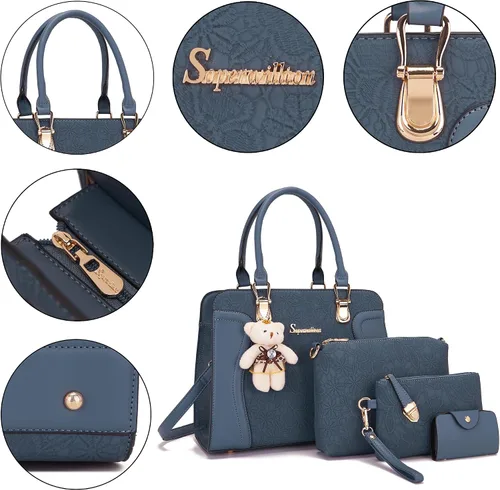 Miniatura 66 de Bolsos de mano de moda para mujer, bolsa de hombro, asa superior, bolsa de mano, juego de 4 piezas