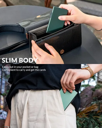 Miniatura 6 de VULKIT Tarjetero minimalista Pop Up Tarjetas RFID Protección Slim Metal Wallet, Verde medianoche, Minimalista