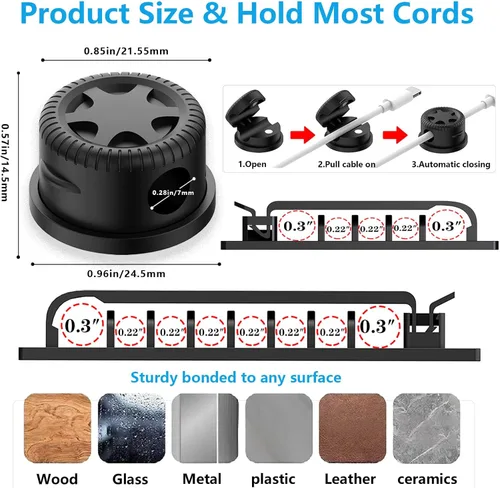 Miniatura 4 de ELII Kit de gestión de cables de 328 piezas, 8 soportes magnéticos para cables, 69 clips adhesivos para cables, 4 fundas para cables divididas, 22