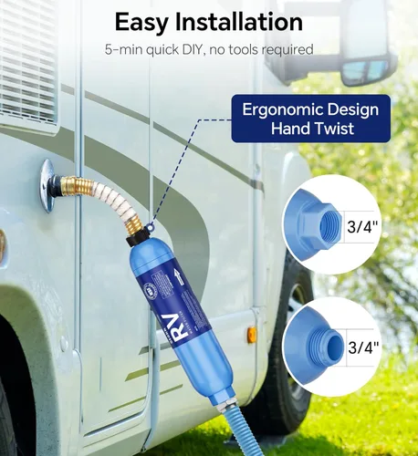 Miniatura 5 de Stokk - Filtro de agua para RV con protector de manguera flexible, certificado NSF, filtro de manguera de agua en línea para jardín, autocaravana