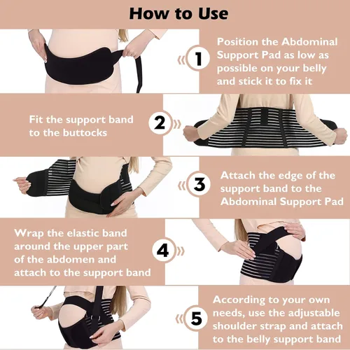 Miniatura 16 de Bandas para el vientre para mujeres embarazadas – Cinturón de maternidad Soporte de embarazo – Carpeta abdominal transpirable, soporte de espalda