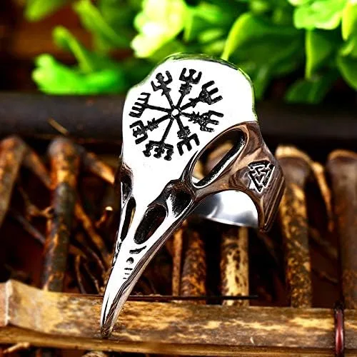 Miniatura 2 de ENXICO Ravens - Anillo de calavera con símbolo de Aegishjalmur de Awe de acero inoxidable 316L