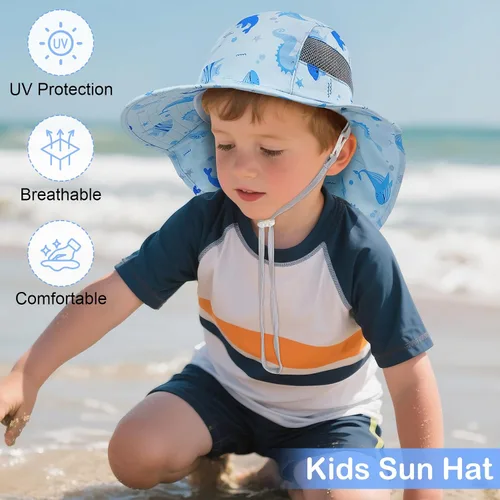 Miniatura 48 de Sombrero de sol para niños, protección UV, unicornio, verano, playa, jugar con ala ancha, solapa para el cuello para niñas y niños