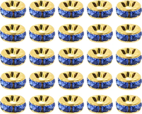 Miniatura 31 de Mandala Crafts Cuentas espaciadoras de metal con diamantes de imitación para hacer joyas, bolígrafos de cuentas – 100 cuentas de cristal Rondelles