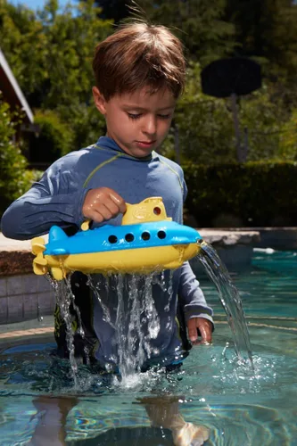 Miniatura 2 de Green Toys Submarino en amarillo y azul, libre de BPA, sin ftalatos, juguete de baño con hélice trasera giratoria. Juguetes seguros para niños