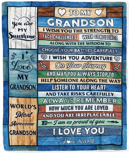Miniatura 15 de Manta personalizada con texto en inglés «To My Grandson from Grandma Grandpa You Will Never Lose Lion Nison», manta de forro polar personalizada