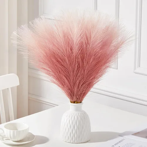 Miniatura 27 de Serwalin 12 piezas de hierba de Pampas rosa, decoración de hierba de Pampas falsa rosa de 17.7 pulgadas, hierba de Pampas artificial corta rosa Un